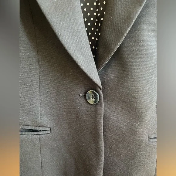 WHBM Black Blazer with Polka Dot Liner Machine Washable One Button Closure 2 - Picture 14 of 16